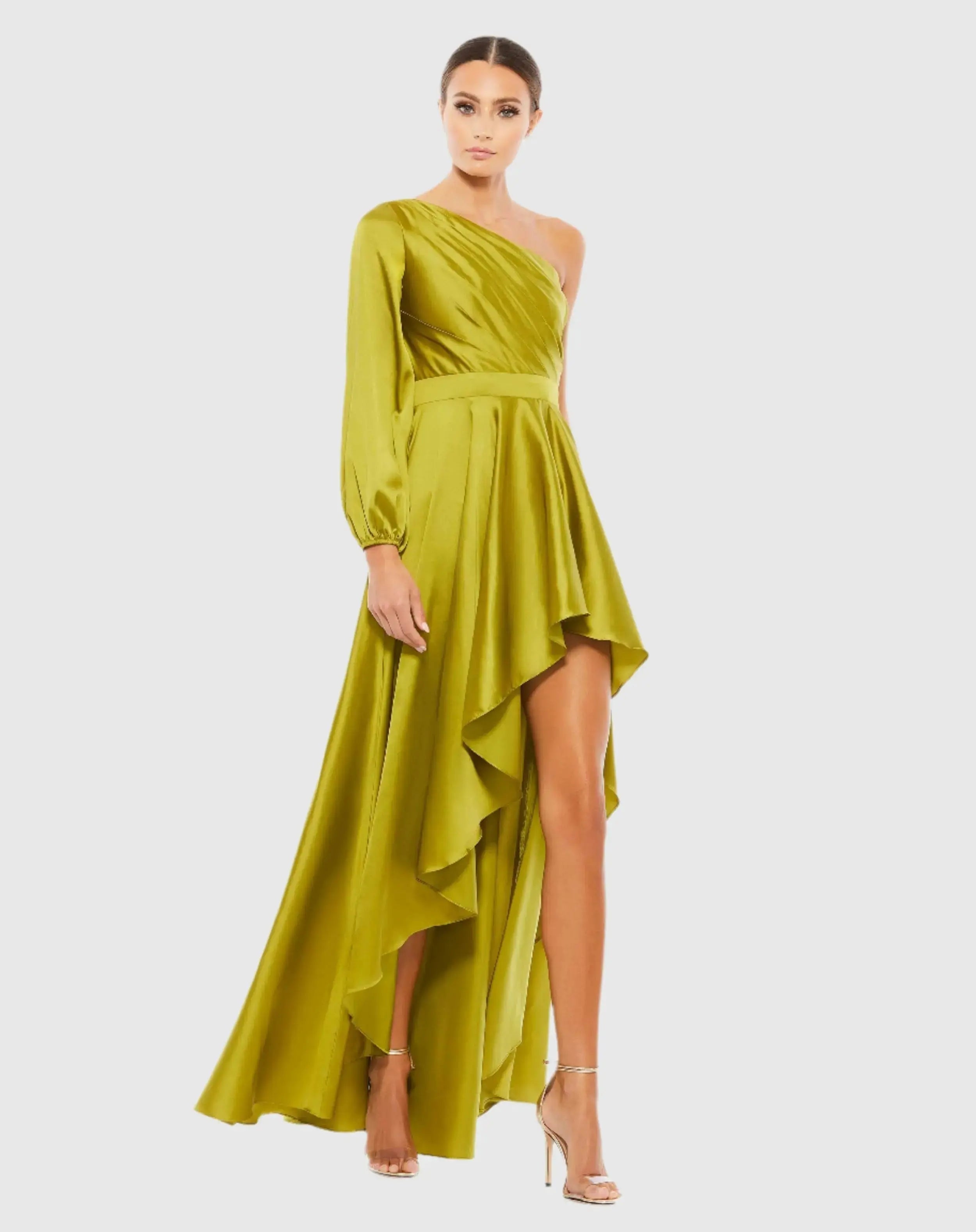 High Low One Shoulder Flowy Gown