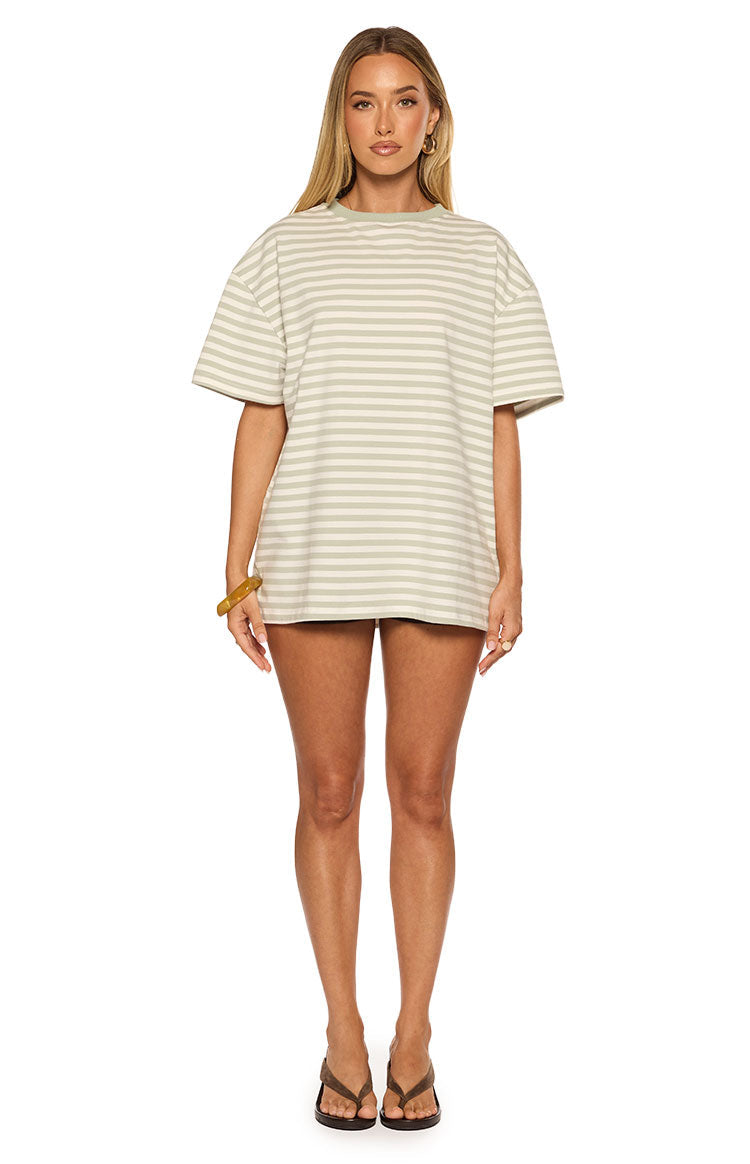 Alba Sage Stripe Oversized Tee