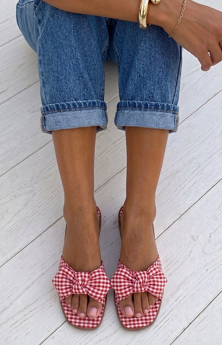 Ariel Red Check Bow Sandals
