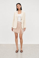 Beige and black pinstripe patch pocket blazer