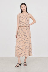 Beige and black polka dot ribbed tank