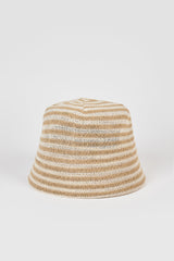 Beige and ivory horizontal stripe straw bucket hat