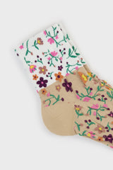 Beige floral colourblock socks