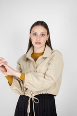 Beige drawstring hem shirt jacket