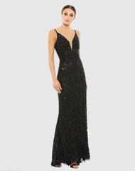 Black Hand Embellished Sleeveless Evening Gown