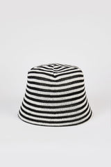 Black and white horizontal stripe straw bucket hat