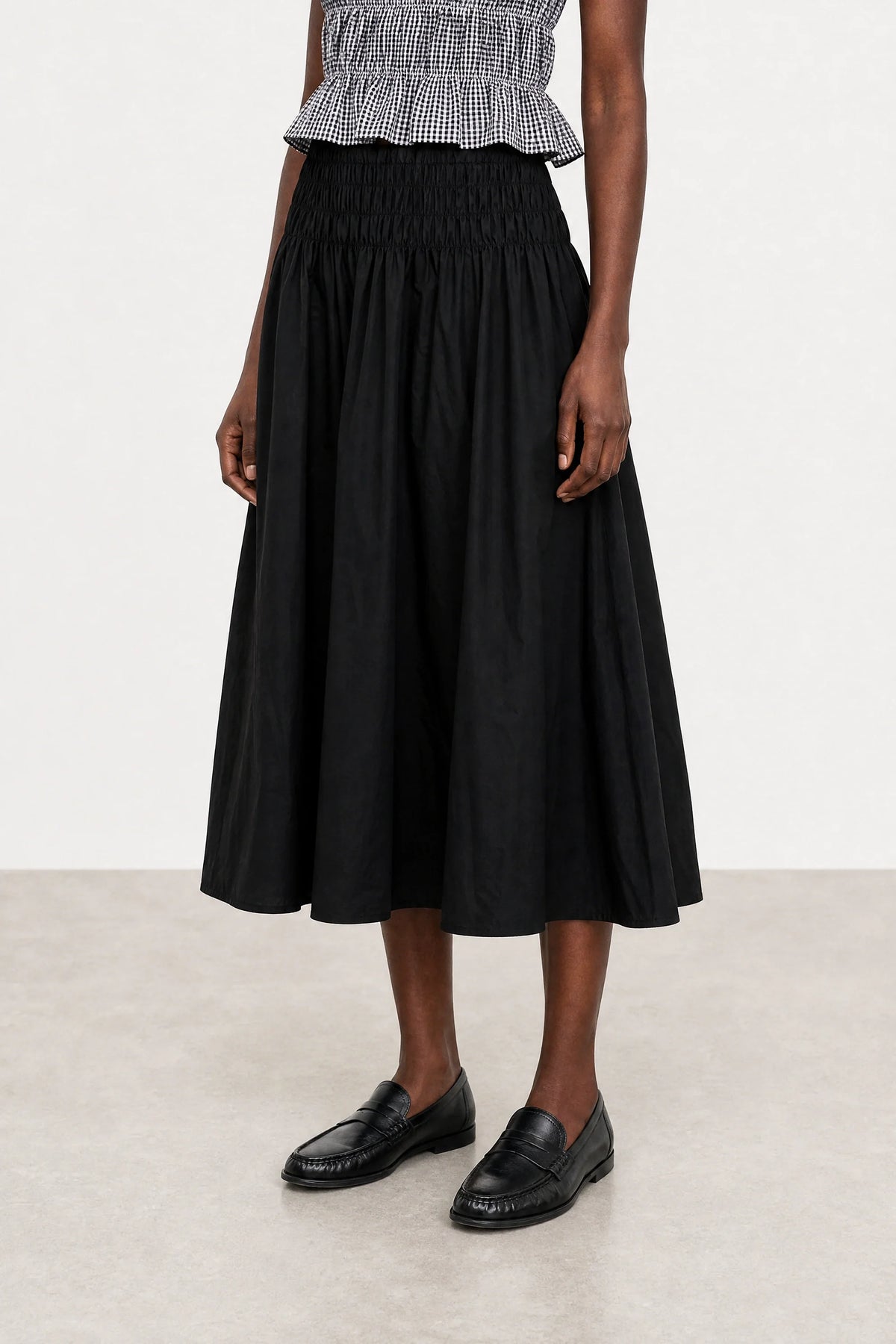 Black giant shirring waist skirt