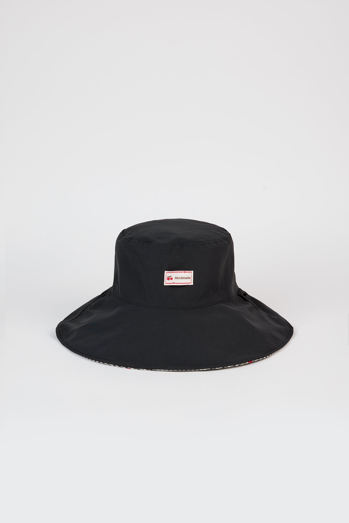 Black gingham embroidered cherry reversible sun hat