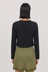 Black lace trimmed tie front semi sheer cardigan