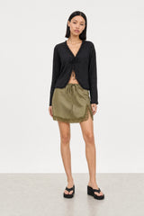 Black lace trimmed tie front semi sheer cardigan