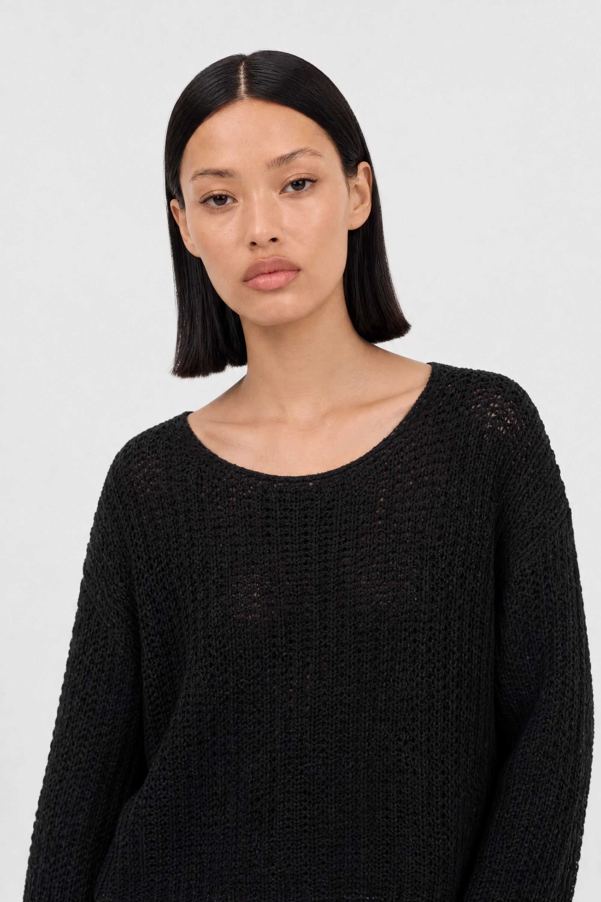 Black linen blend ribbed wide fit jumper