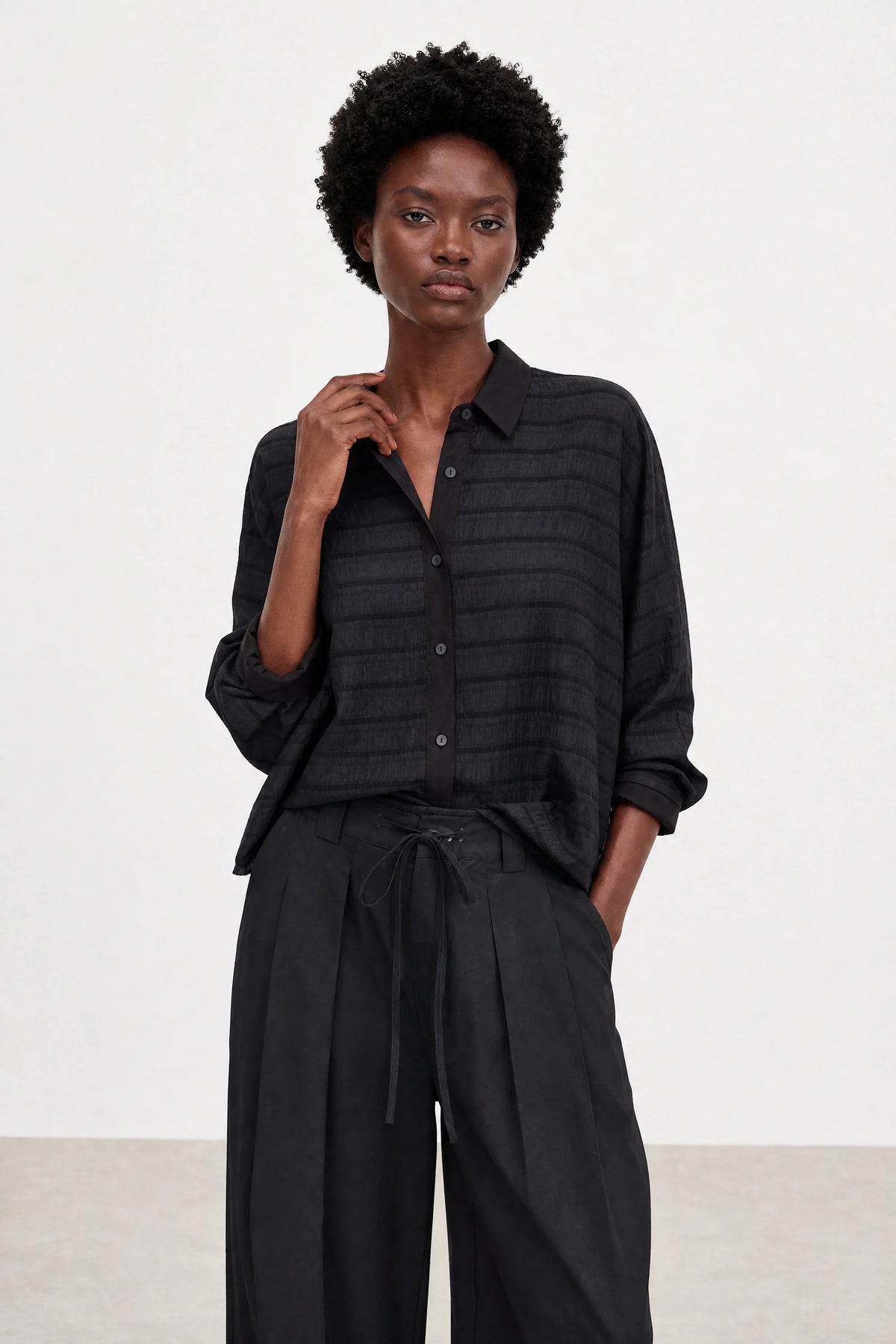 Black on black textured stripe shirt