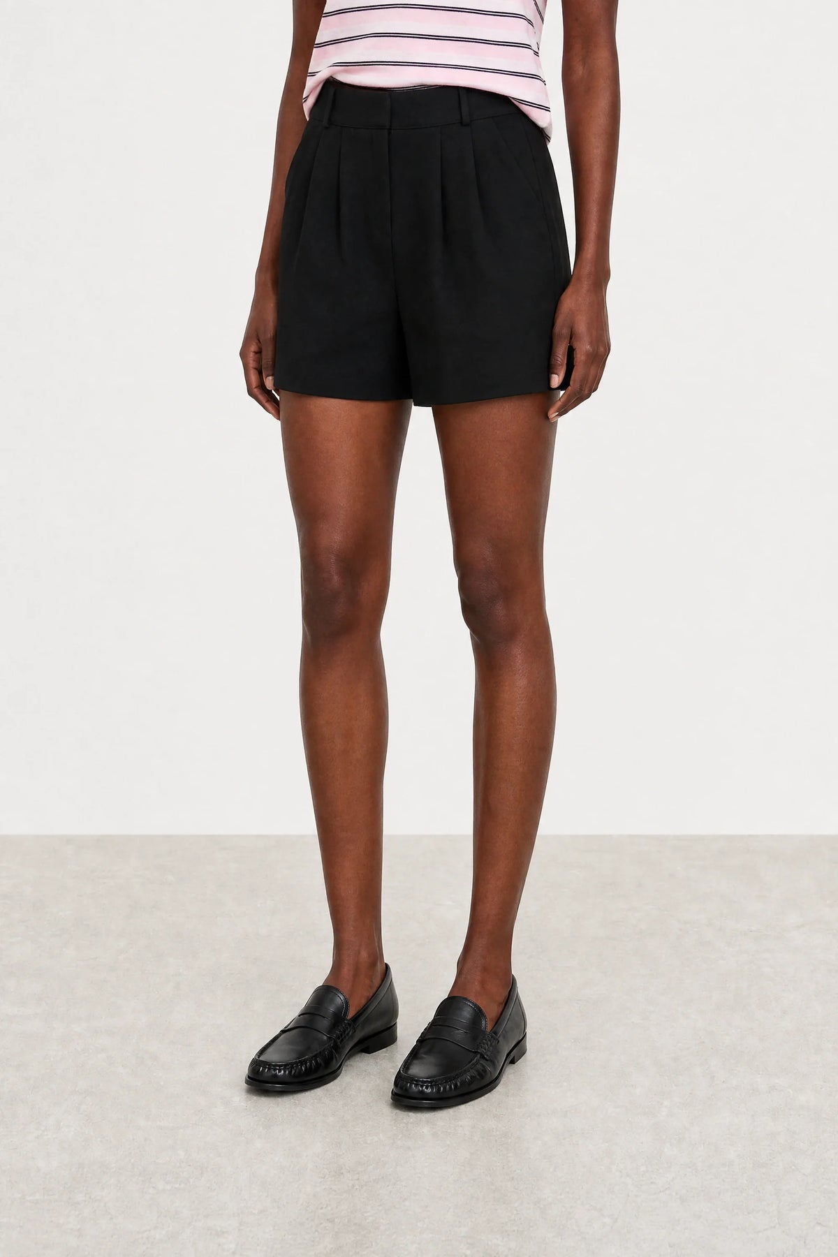 Black relaxed fit tailored pleated shorts