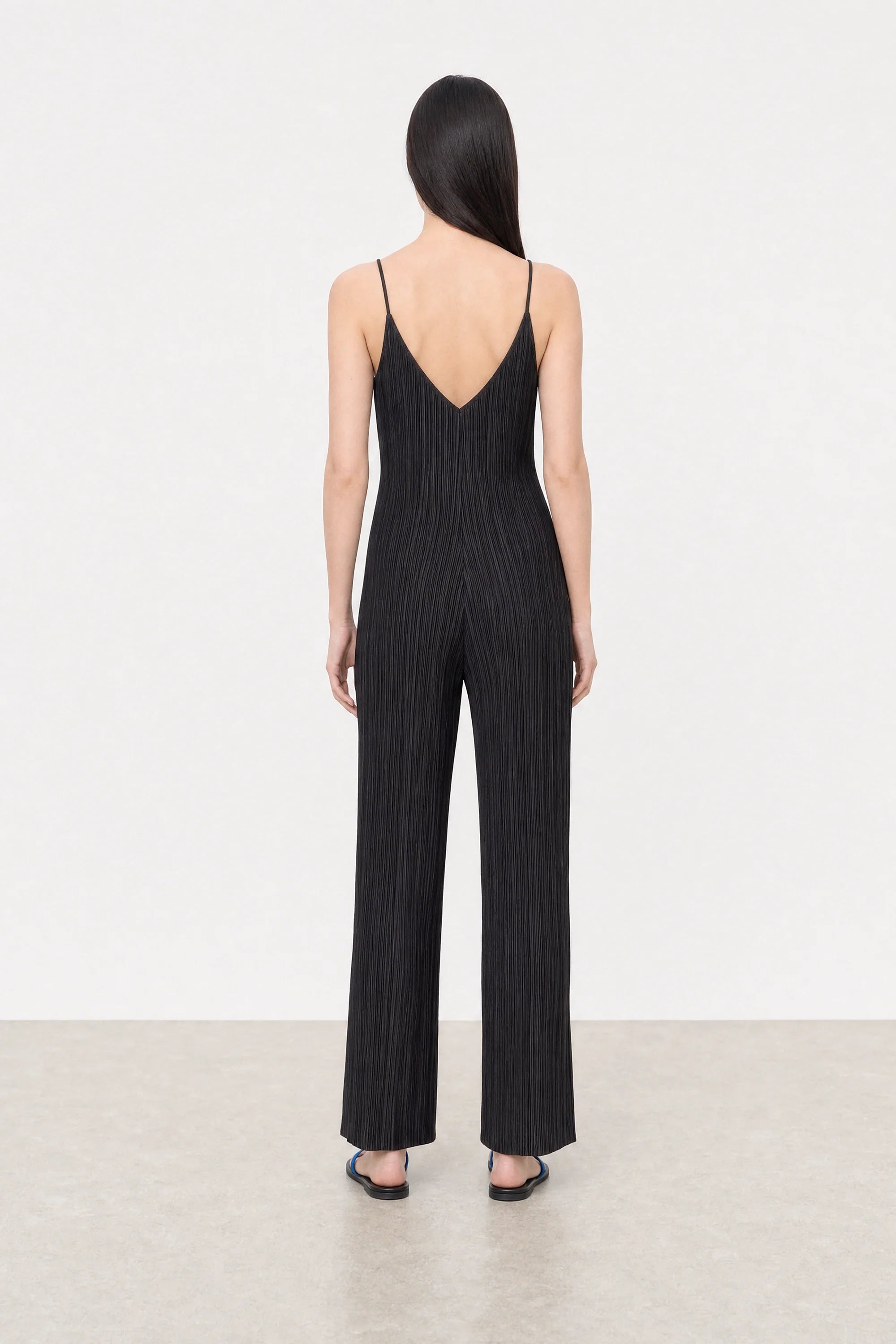 Black ribbed spaghetti strap jumpsuit