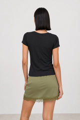 Black semi sheer jersey vertical seam tee