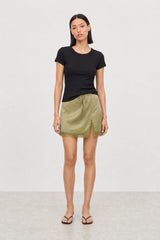 Black semi sheer jersey vertical seam tee