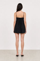 Black simple tie back spaghetti strap mini dress