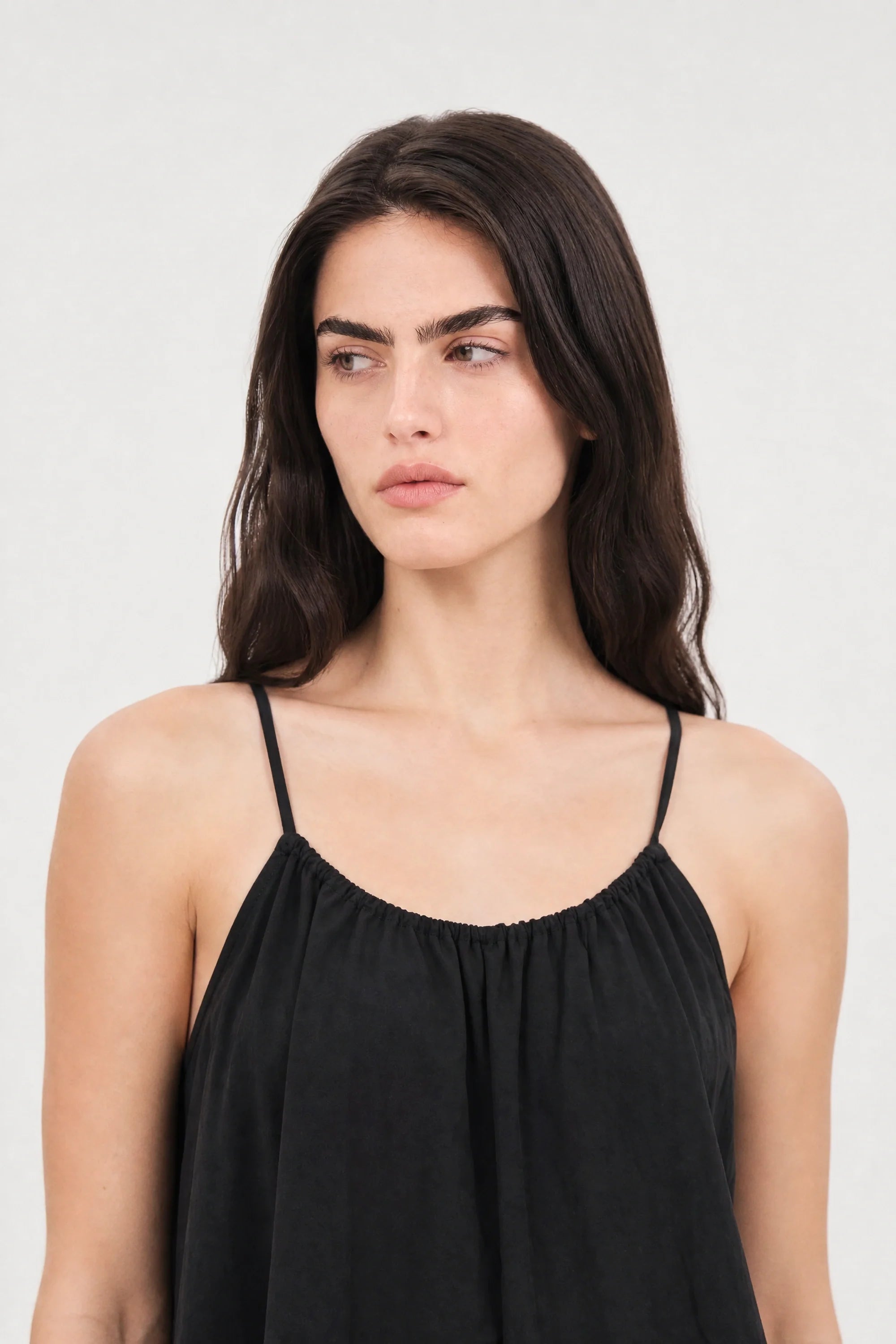 Black simple tie back spaghetti strap mini dress