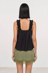 Black thick ruched strap tank blouse