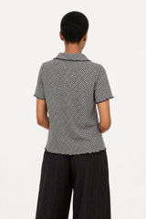 Black and white gingham lettuce trim short sleeve shirt