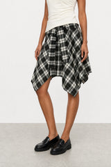 Black and white large checked tie waist skirt