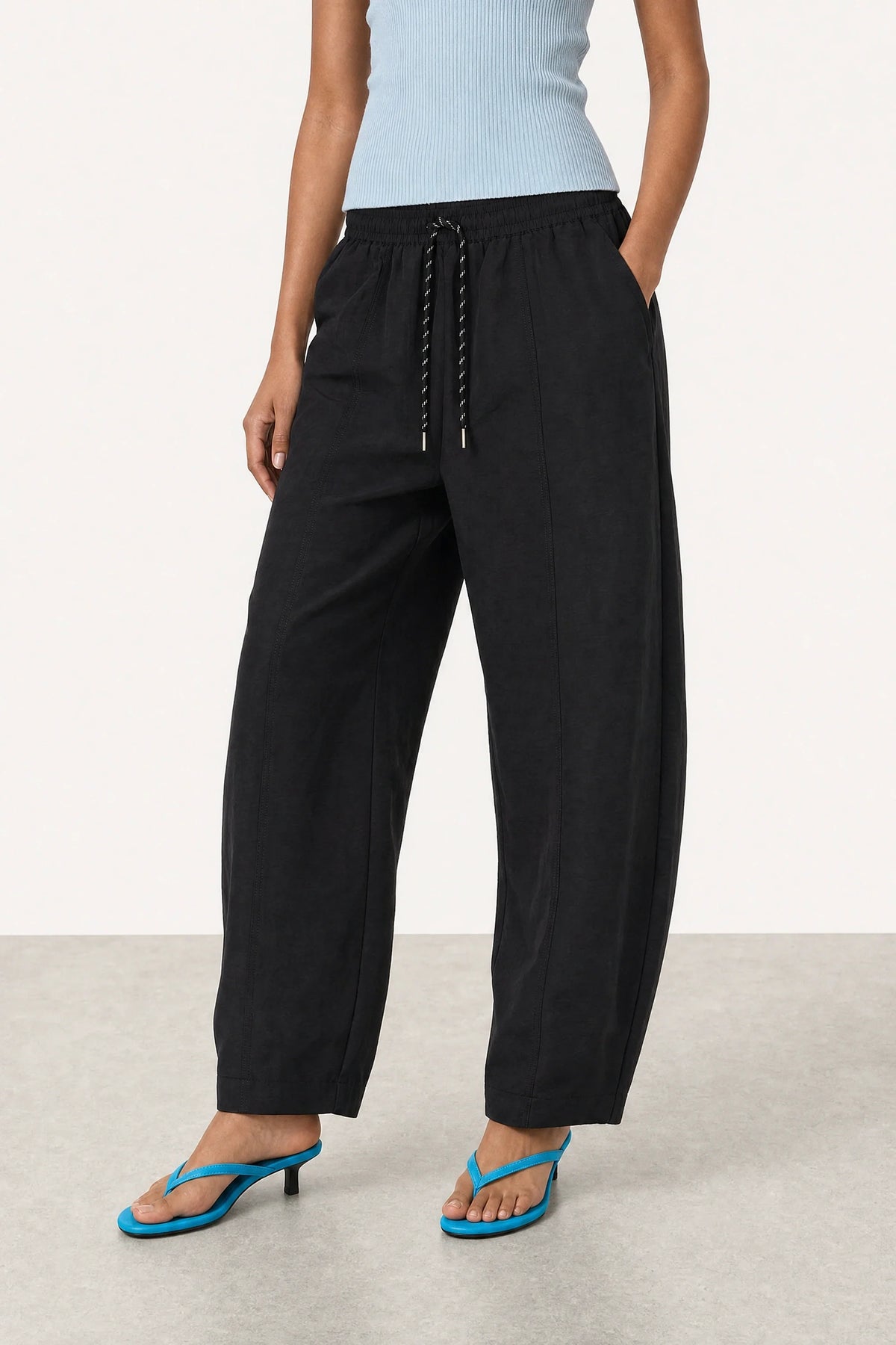 Black contrast drawstring relaxed balloon leg trousers