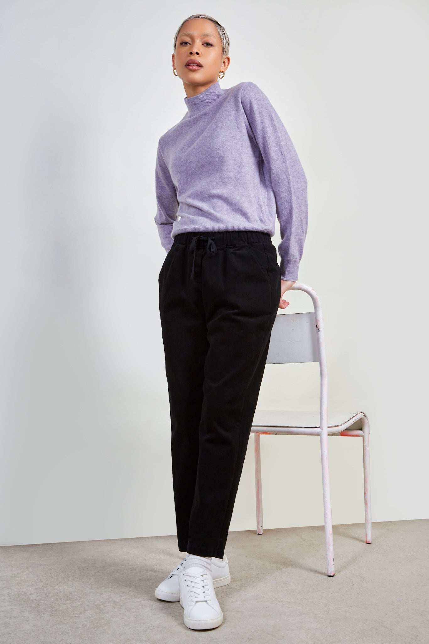 Black thick loose fit drawstring trousers
