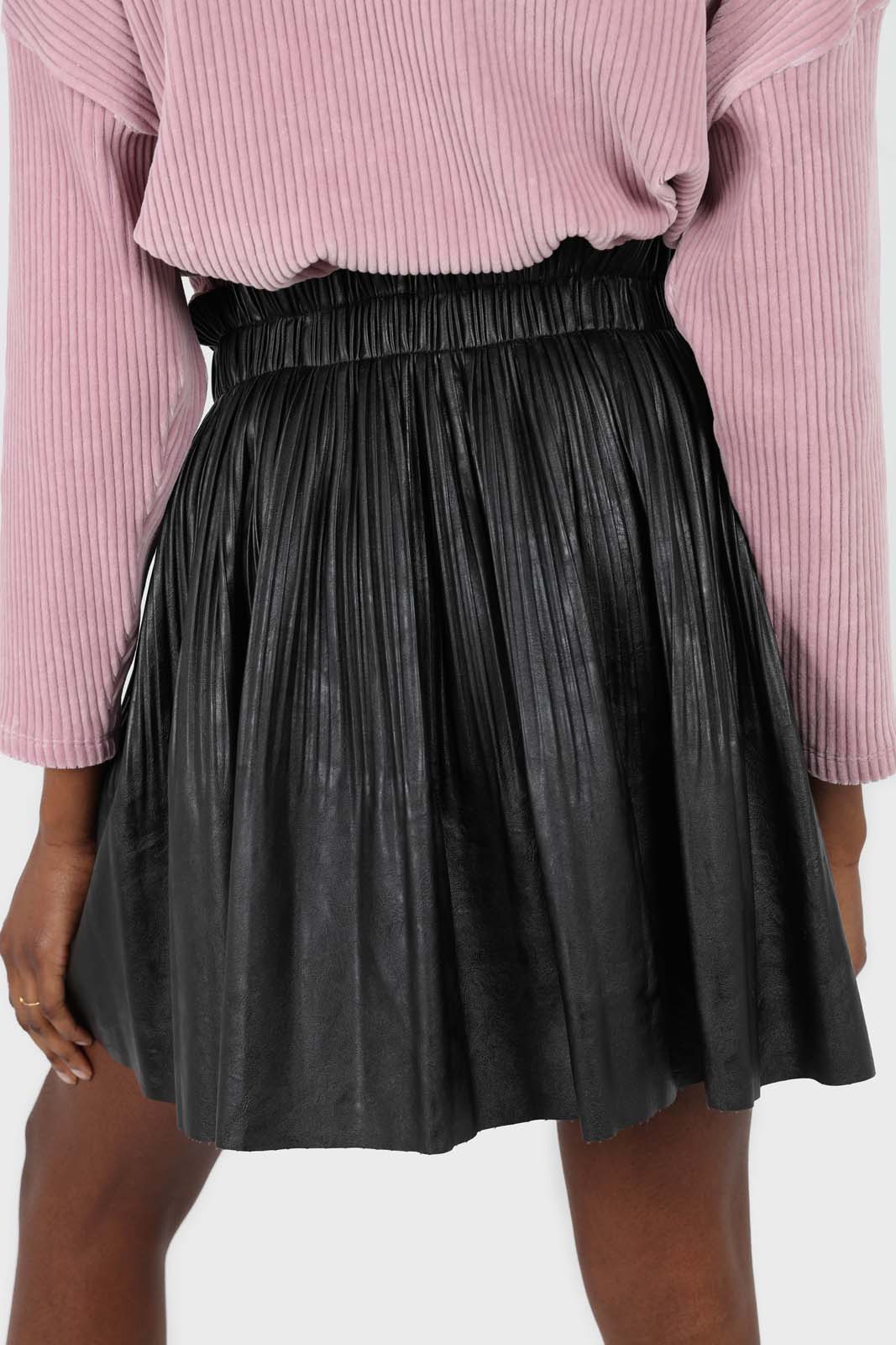 Black vegan leather micro pleat mini skirt