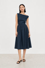 Blue and black tiny checked tie waist dress