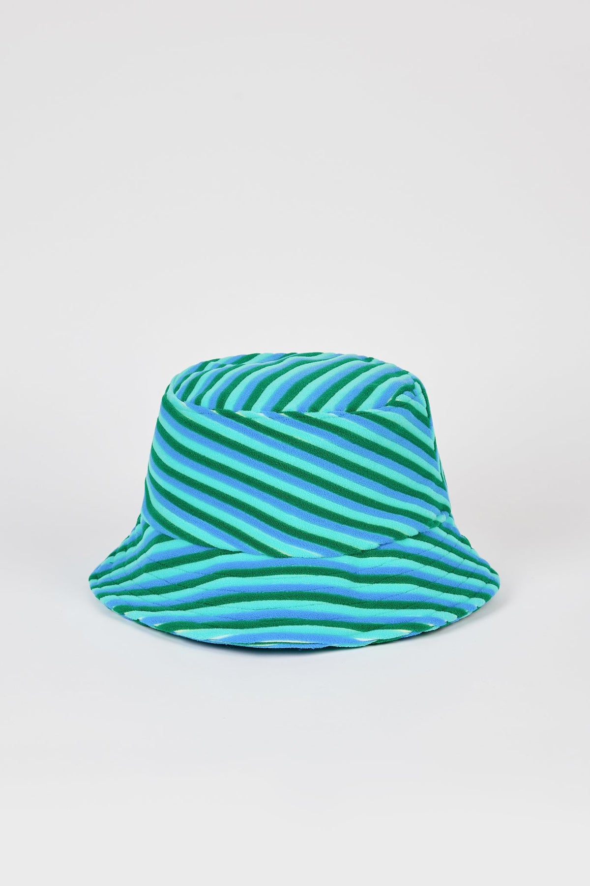 Blue and green multistripe terrycloth bucket hat