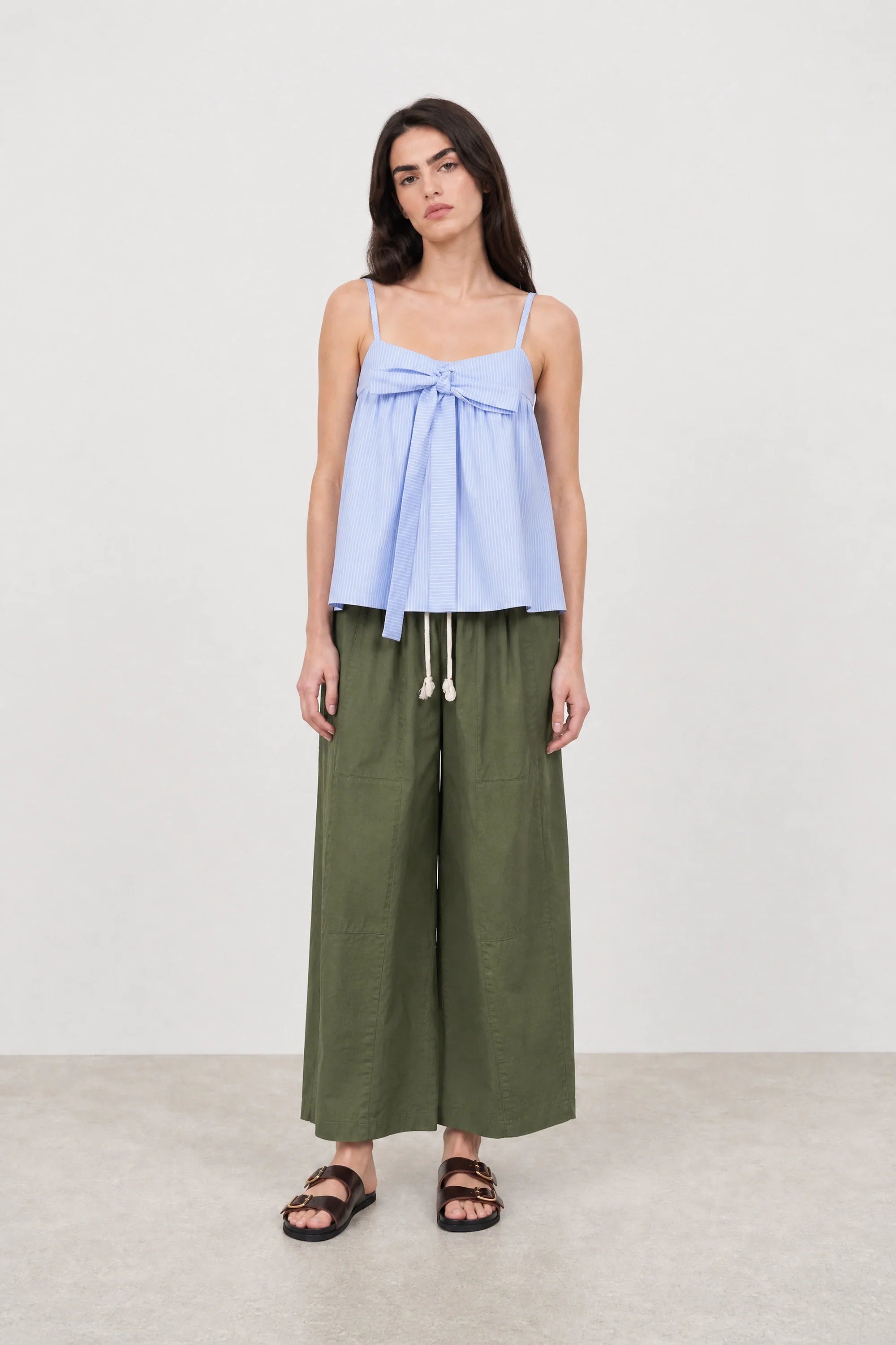 Blue striped bow front tank