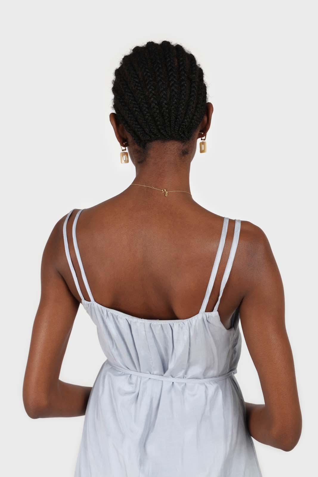Blue double strap silky maxi dress