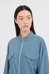Bright blue and black tiny gingham zip jacket
