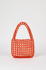 Bright orange wooden beaded mini shoulder bag