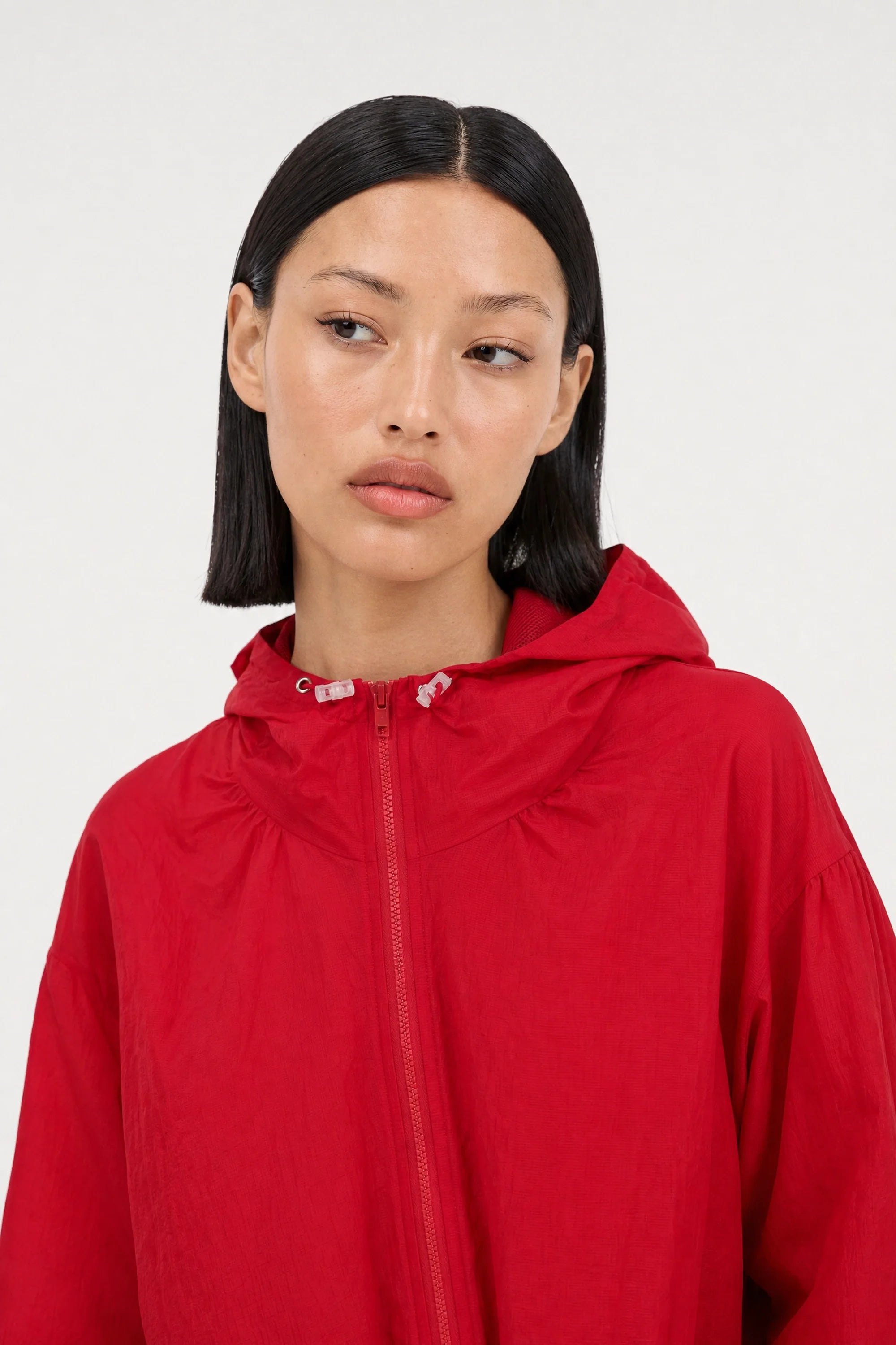 Bright red box textured hooded windbreaker