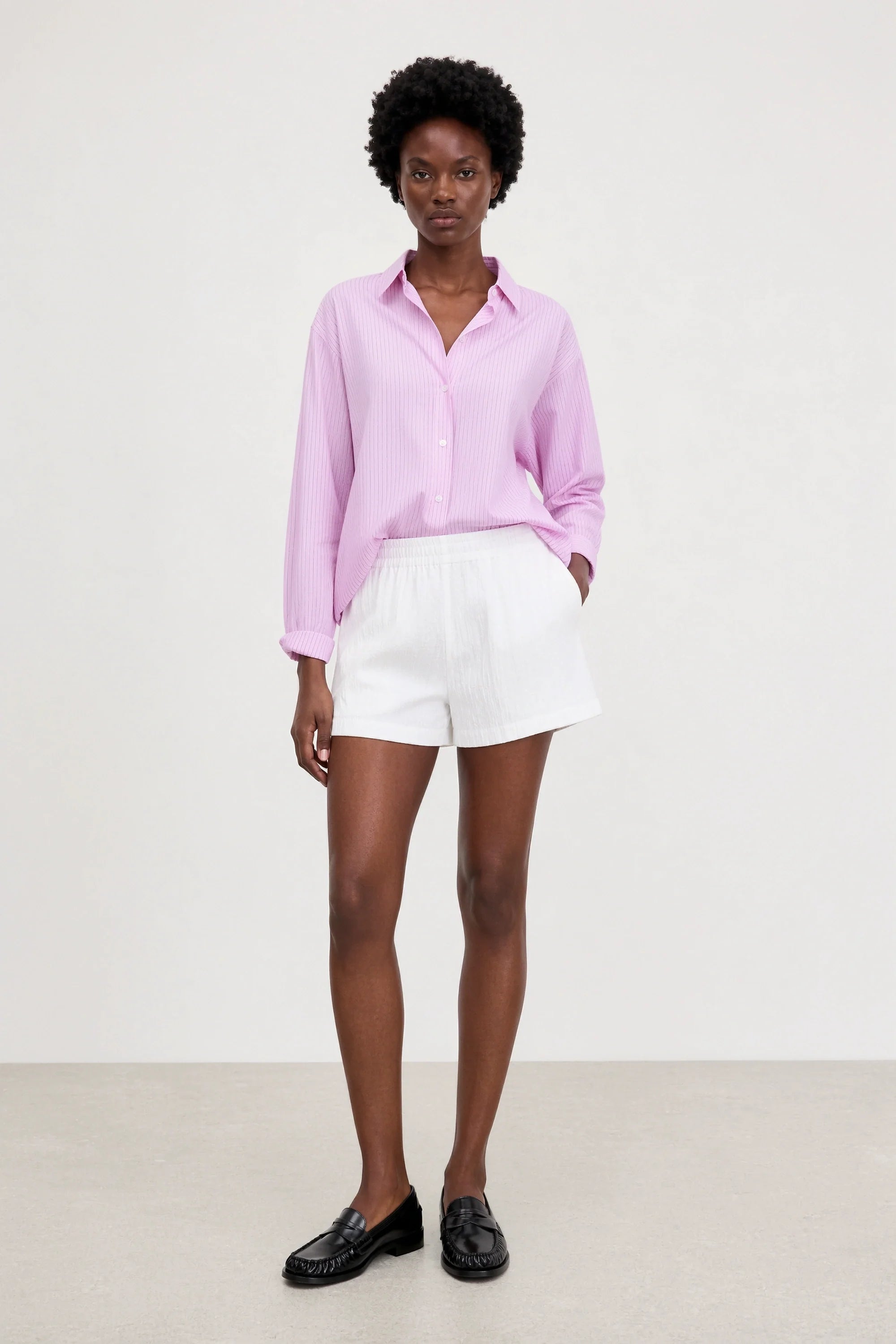 Bright pink and ivory striped shirt