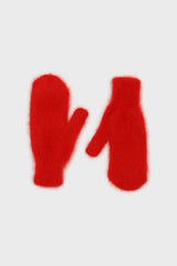 Bright red mohair mittens