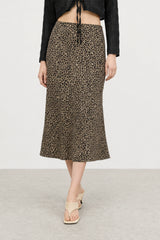 Brown leopard satin long skirt