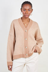 Brown and ivory herringbone cardigan