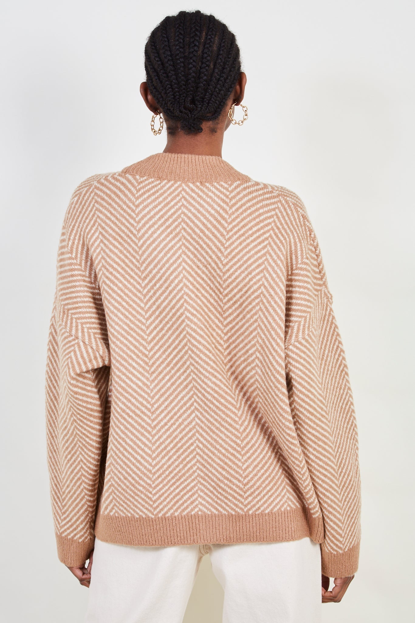 Brown and ivory herringbone cardigan