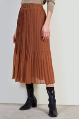 Camel silky micro pleat maxi skirt
