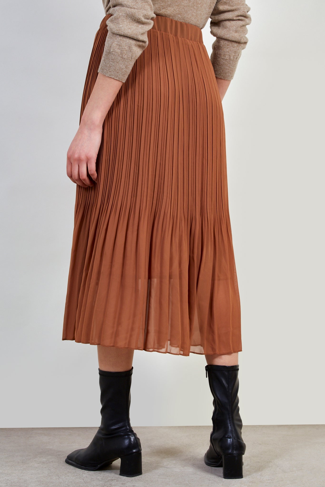 Camel silky micro pleat maxi skirt
