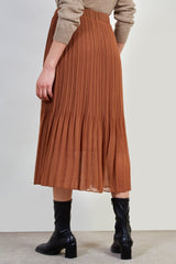 Camel silky micro pleat maxi skirt