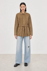 Caramel vegan suede belted jacket
