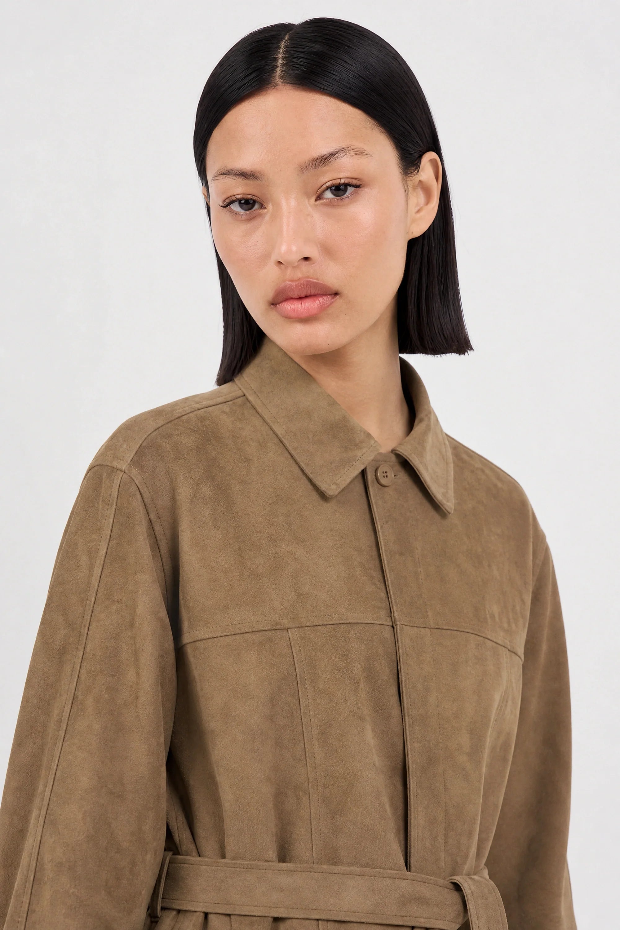 Caramel vegan suede belted jacket