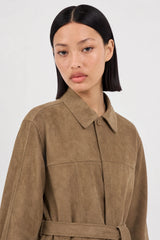 Caramel vegan suede belted jacket