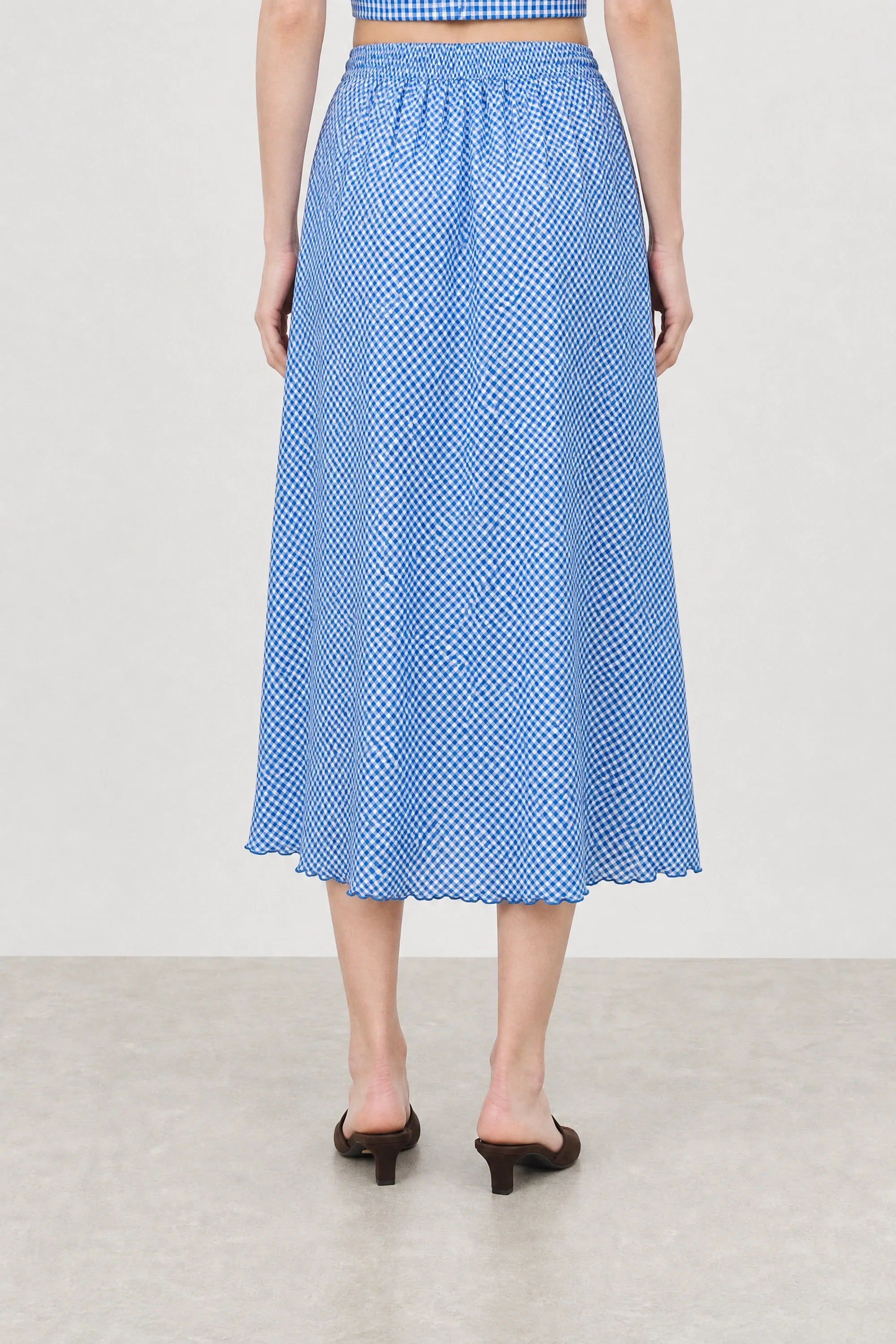Cobalt blue and white gingham lettuce trim pencil skirt