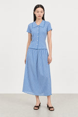 Cobalt blue and white gingham lettuce trim pencil skirt