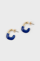 Cobalt enamel dipped gold square mini hoop earrings