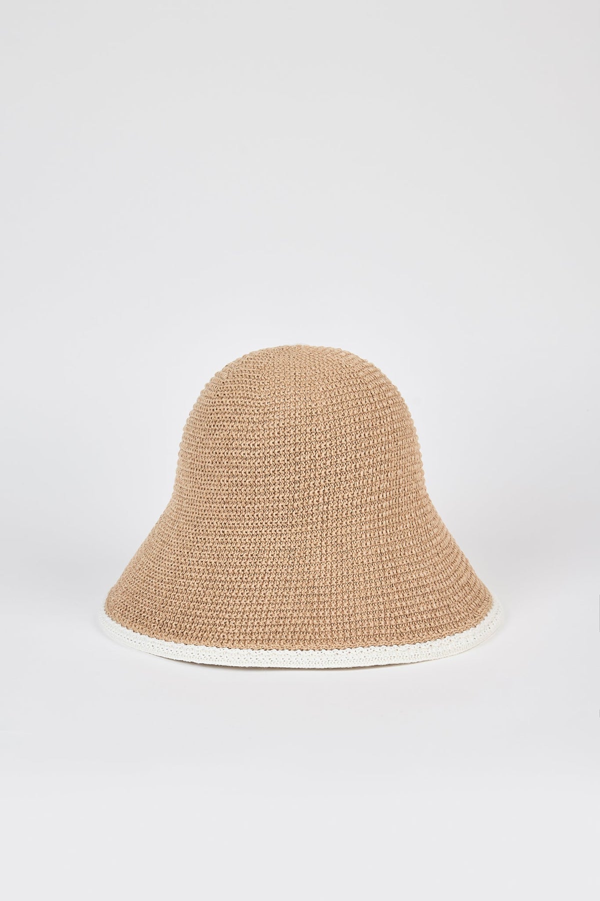 Dark beige and white trim wide brim sun hat